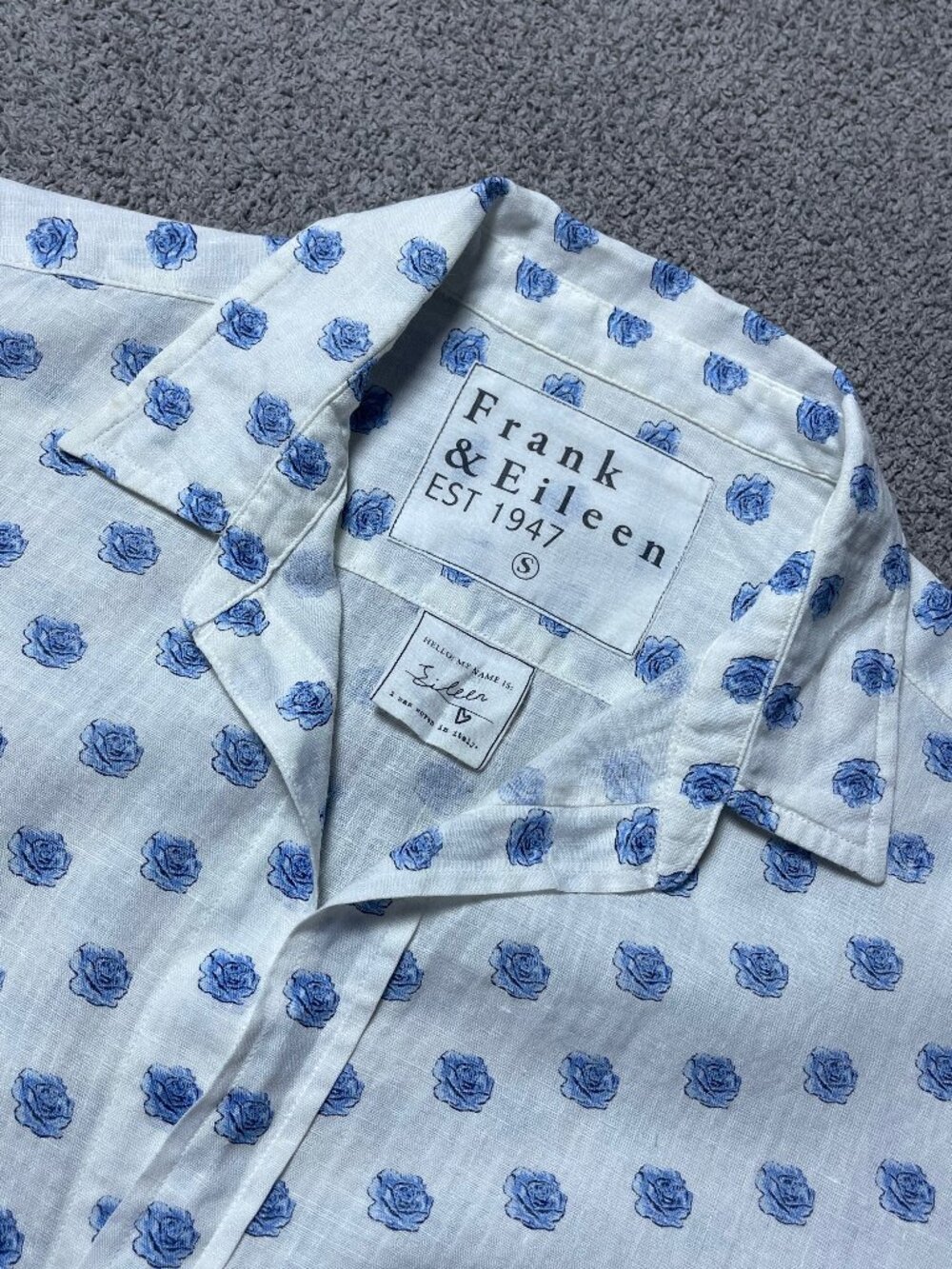 Frank & Eileen Blue Floral Print Eileen Shirt Linen Blend Relaxed Women's Small - Picture 2 of 5